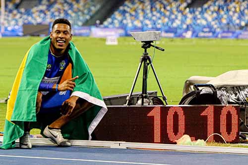 Paulo André, na pista, depois da vitória dos 100 m: 10.09  / Foto: Divulgação