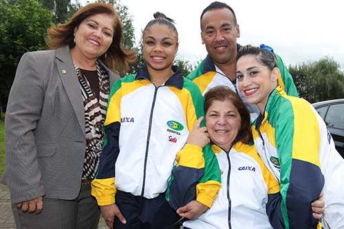 Luciene Resende e Letícia Costa, Arthur Nory, Sérgio Sasaki e Daniele Hypolito / Foto: Ricardo Bufolin/CBG