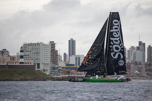 Sodebo Ultim' bateu recorde da classe Ultime do percurso entre a França e o Brasil. Maiores barcos do mundo são esperados em Salvador, na Bahia, até o fim do mês / Foto: Divulgação