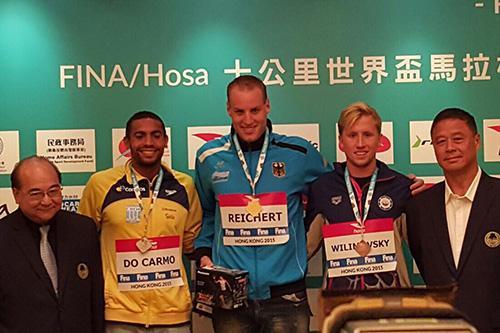 Pódio masculino da última etapa da Copa do Mundo 2015 em Hong Kong / Foto: Divulgação CBDA