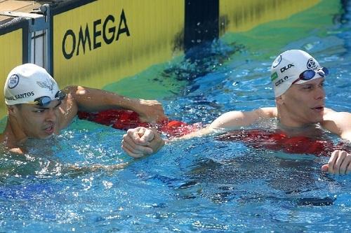 Cesar Cielo ficou com o bronze nos 100m livre. Marcelo Chierighini foi prata e Gabriel Santos o ouro / Foto: Satiro Sodré/SSPress/CBDA