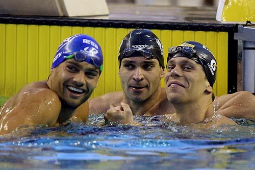 Guilherme Roth, Nicholas Santos e Cesar Cielo / Foto: Satiro Sodré / Divulgação CBDA