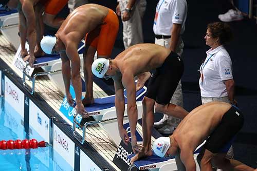  Eliminatórias 50m livre: Cielo, entre Chierighini (raia 6) e o francês Manadou / Foto:  Satiro Sodré / Divulgação CBDA