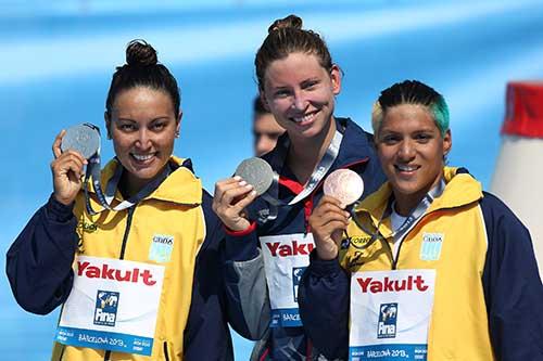 Pódio Fem: Poliana, Haley e Ana Marcela / Foto: Satiro Sodré / Divulgação CBDA