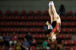 Leonie Adam durante o evento-teste de ginástica de trampolim / Foto: Miriam Jeske/Brasil2016.gov.br