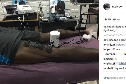 Bolt iniciou tratamento para estiramento da coxa / Foto: Reprodução / Instagram