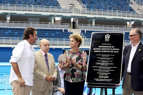 Eduardo Paes, Francisco Dornelles, Dilma Rousseff e Carlos Nuzman na inauguração / Foto: Prefeitura do Rio / Renato Sette Camara