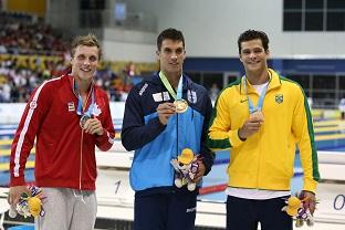 100 livre M no Pan de Toronto/2015: Santo (2º), Gabrich (1º) e Chierighini (3º) / Foto: Satiro Sodré / SSpress / CBDA