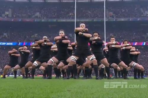 All Blacks fazem tradicional "Haka" em comemoração à classificação para a final da Copa do Mundod e Rugby / Foto: Reprodução / ESPN Brasil