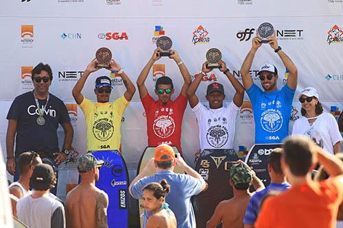 Luan Tavares (Open Masculino), Bianca Simões (Open Feminino), Romulo Ornelas (Master) e Thiago Silva (Sub-18 Masculino) foram os grandes campeões da etapa  / Foto: Tony D´Andrea/Itacoatiara Pro